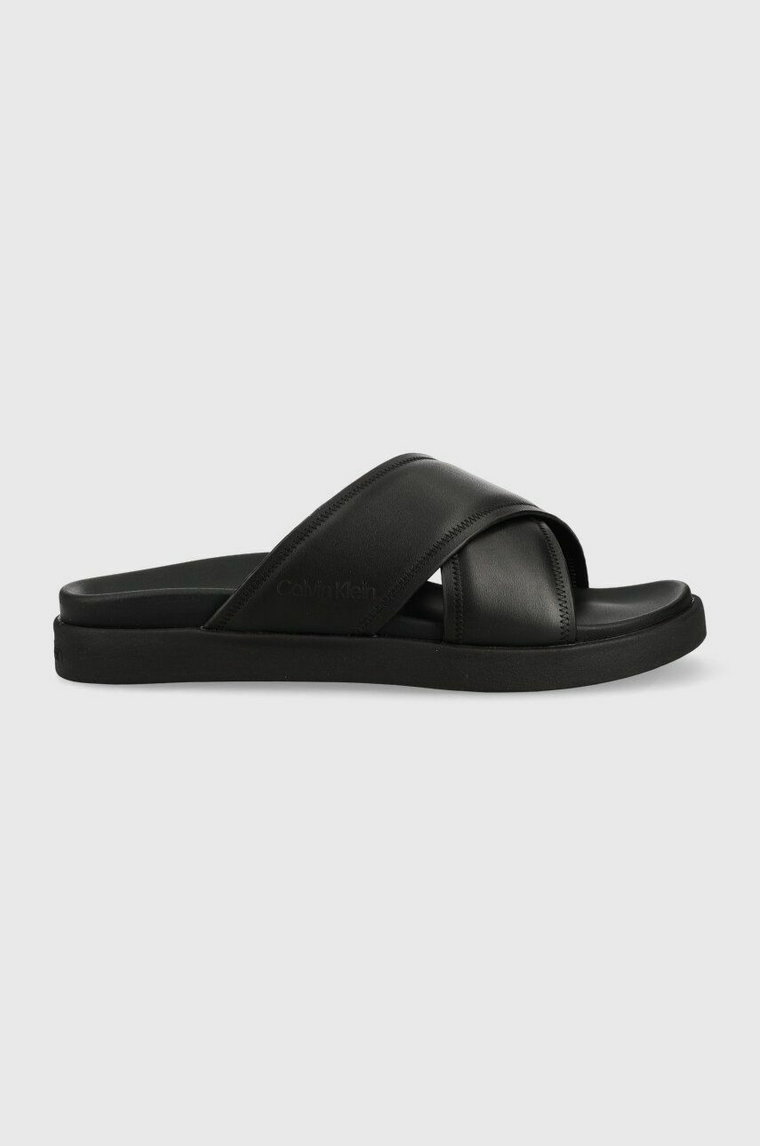 Calvin Klein klapki skórzane CRISS CROSS SANDAL LTH męskie kolor czarny HM0HM01069