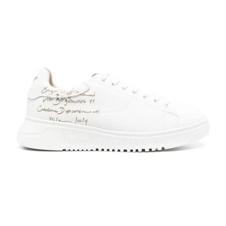 Białe Sneakersy z Calligraphy Printem Emporio Armani