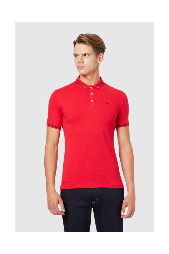 EMPORIO ARMANI Męska, czerwona, koszulka polo