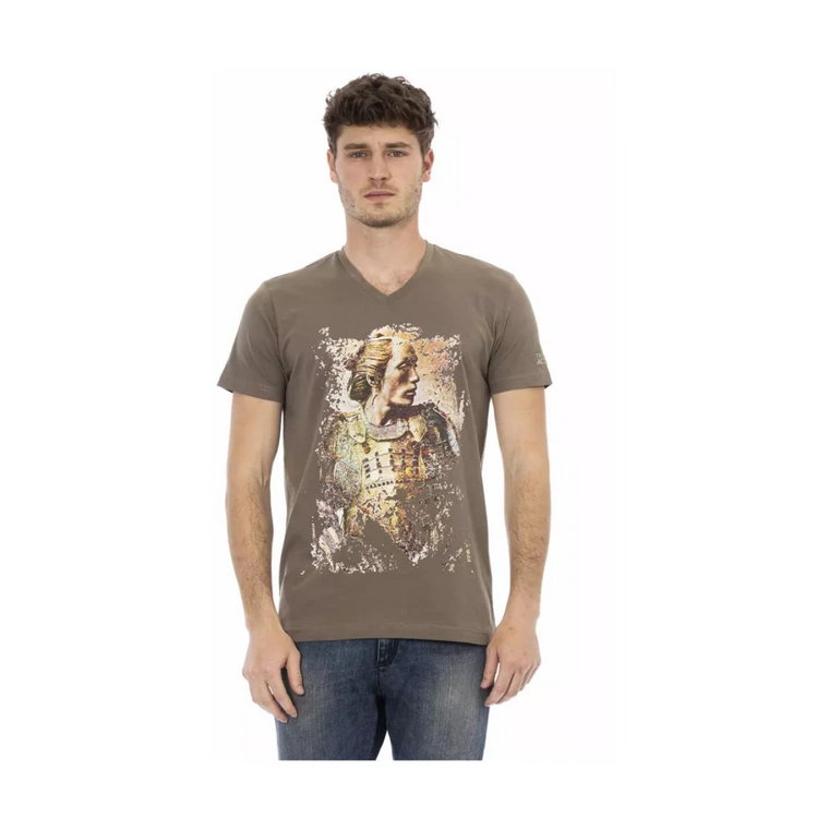 Action Brązowy T-Shirt z Dekoltem V Trussardi