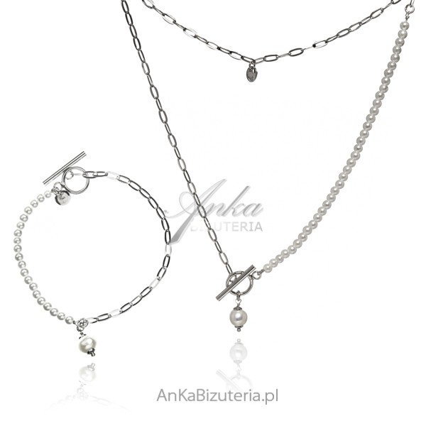 AnKa Biżuteria, Komplet biżuteria srebrna z perełkami - bransoletka