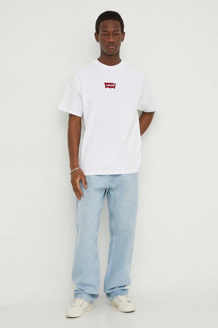 Levi's t-shirt bawełniany męski kolor biały z aplikacją