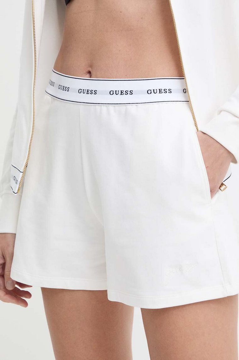 Guess szorty CARRIE damskie kolor beżowy gładkie high waist O4GD02 KBS91