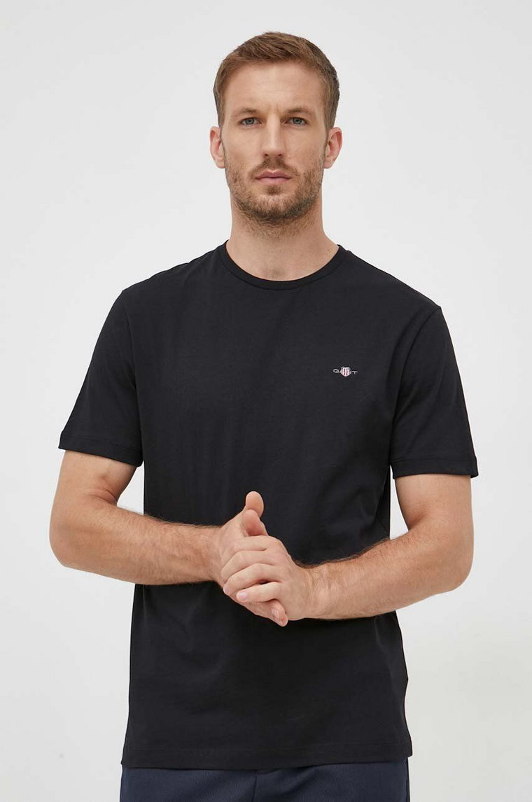 Gant t-shirt bawełniany kolor czarny gładki