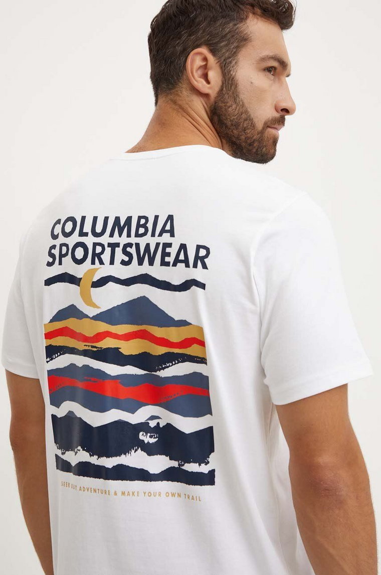 Columbia t-shirt bawełniany kolor biały wzorzysty