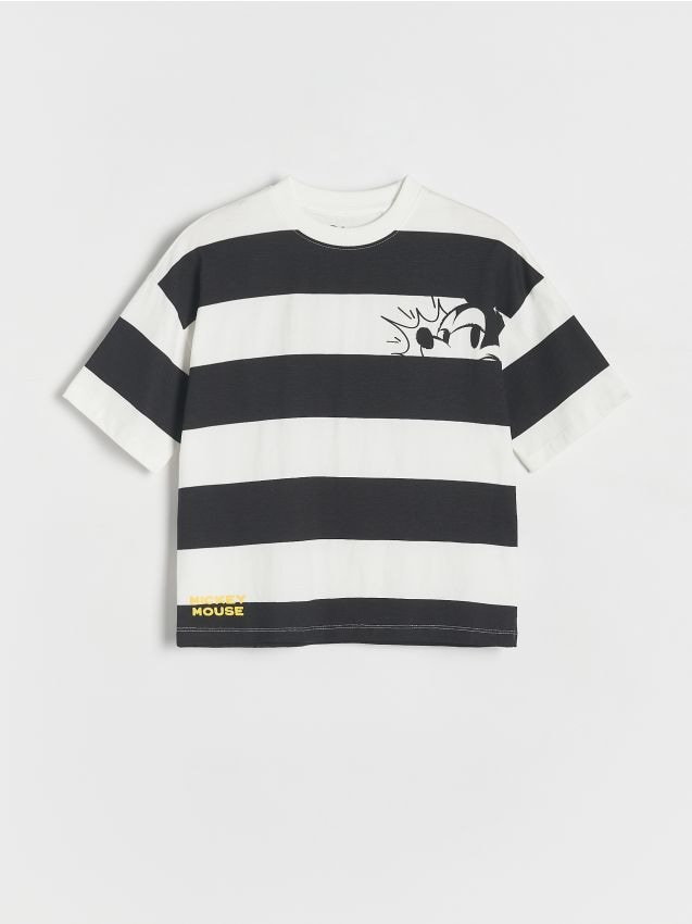 Reserved - T-shirt oversize Mickey Mouse - złamana biel