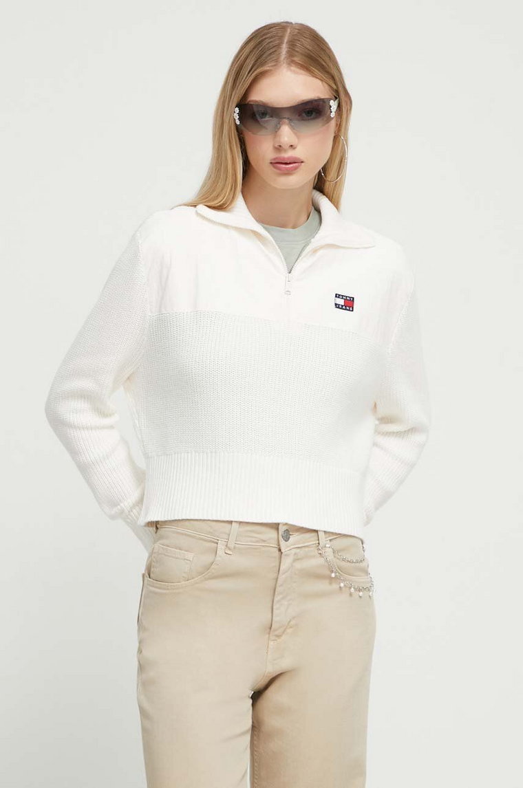 Tommy Jeans sweter damski kolor beżowy z półgolfem