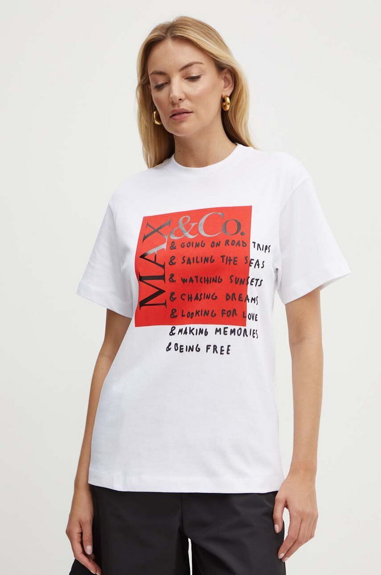 MAX&Co. t-shirt bawełniany x Pietro Terzini damski kolor biały 2428976031200