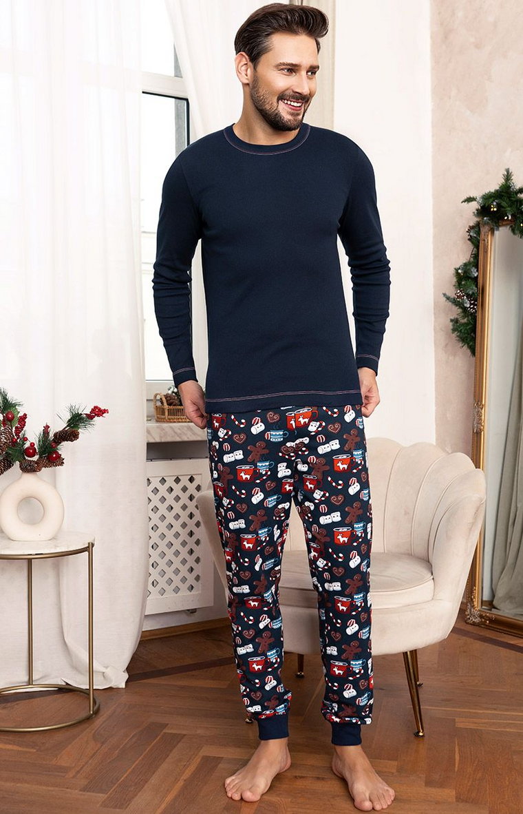 Piżama męska świąteczna granatowa Rojas, Kolor granatowy-wzór, Rozmiar S, Italian Fashion