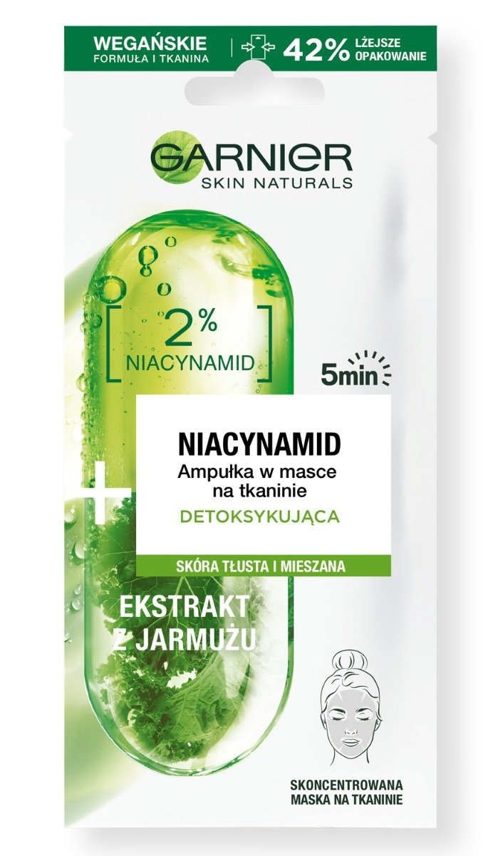 Garnier Skin Naturals Ampułka w Masce na tkaninie Detoksykująca z Niacynamidem i Ekstraktem z Jarmużu