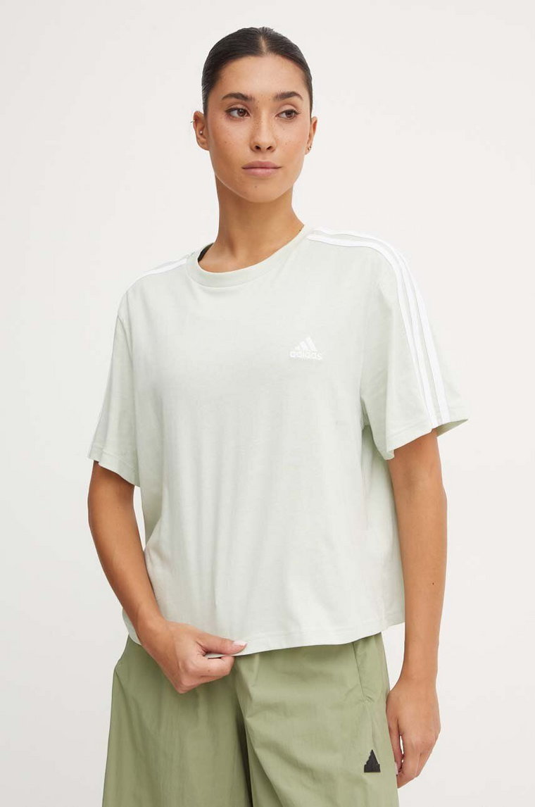 adidas t-shirt bawełniany Essentials damski kolor zielony IY4228