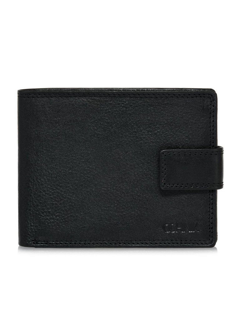 Skórzany zapinany czarny portfel męski