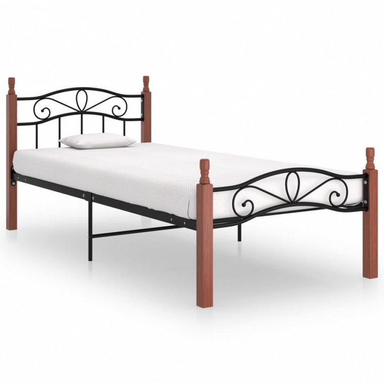 Rama łóżka, czarny metal i lite drewno dębowe, 100x200 cm kod: V-324905