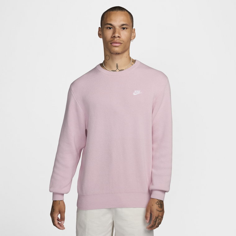 Męski sweter z półokrągłym dekoltem Nike Club - Różowy