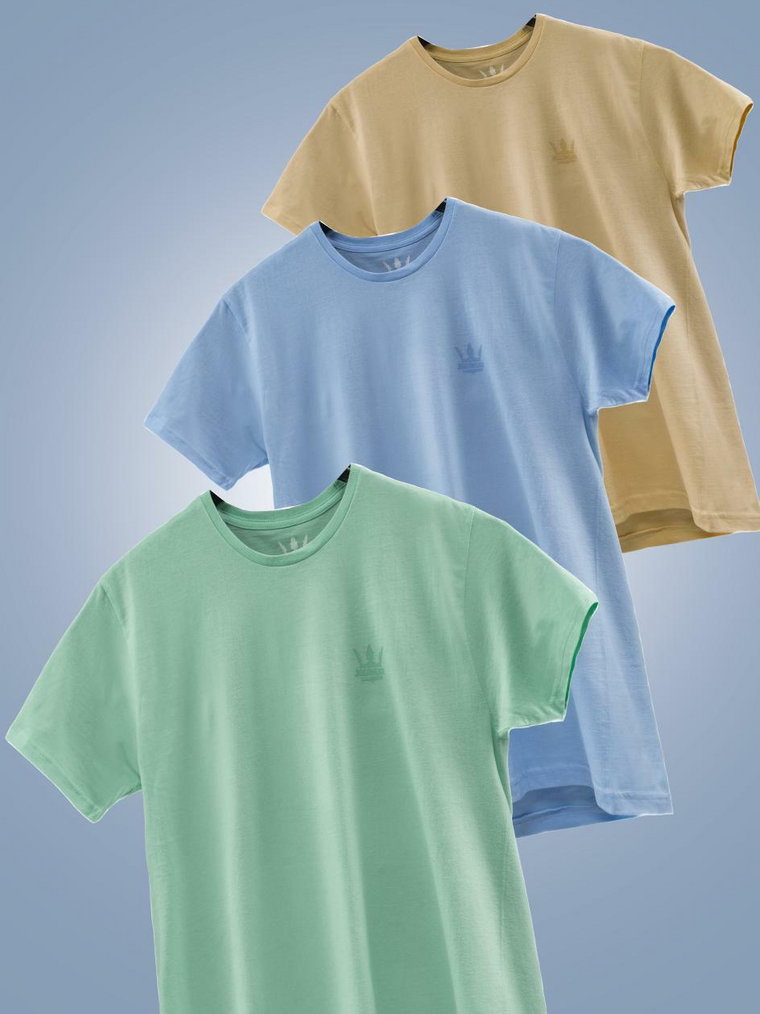 Zestaw 3 T-Shirtów Męskich Beżowa / Miętowa / Błękitna Jigga Wear Tonal Crown