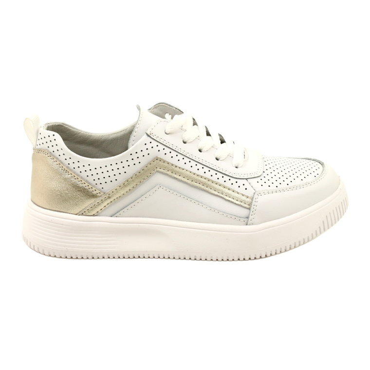 Biało-Złote Skórzane Sneakersy Wiązane Evento 23PB08-5389 białe