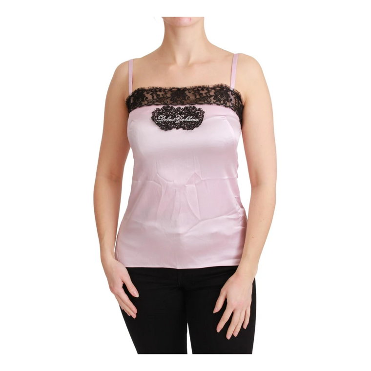 Silk Black Lace Top Pink Tank Blouse Dolce & Gabbana