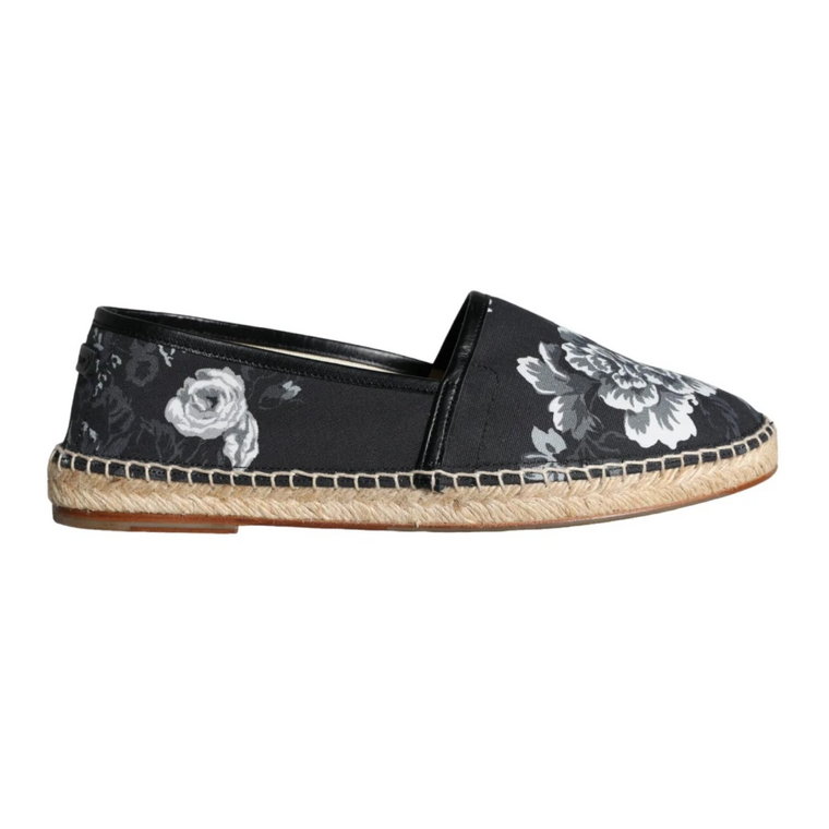 Czarne Białe Kwiatowe Espadryle Buty Dolce & Gabbana