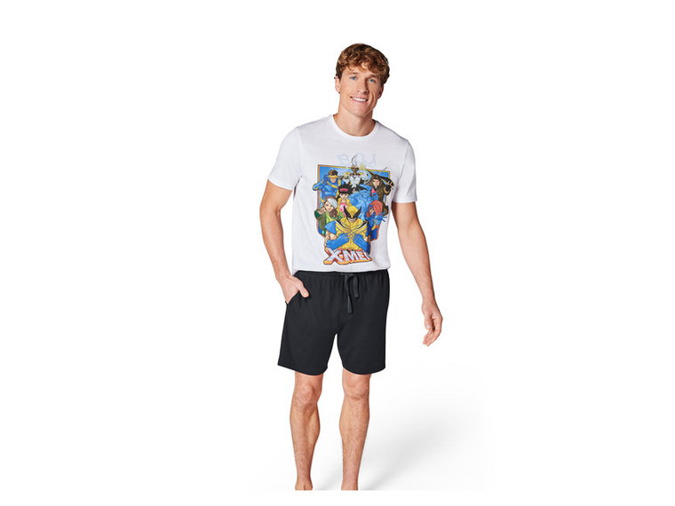 Piżama męska z bawełną (t-shirt + szorty) (S (44/46), Biały/granatowy)