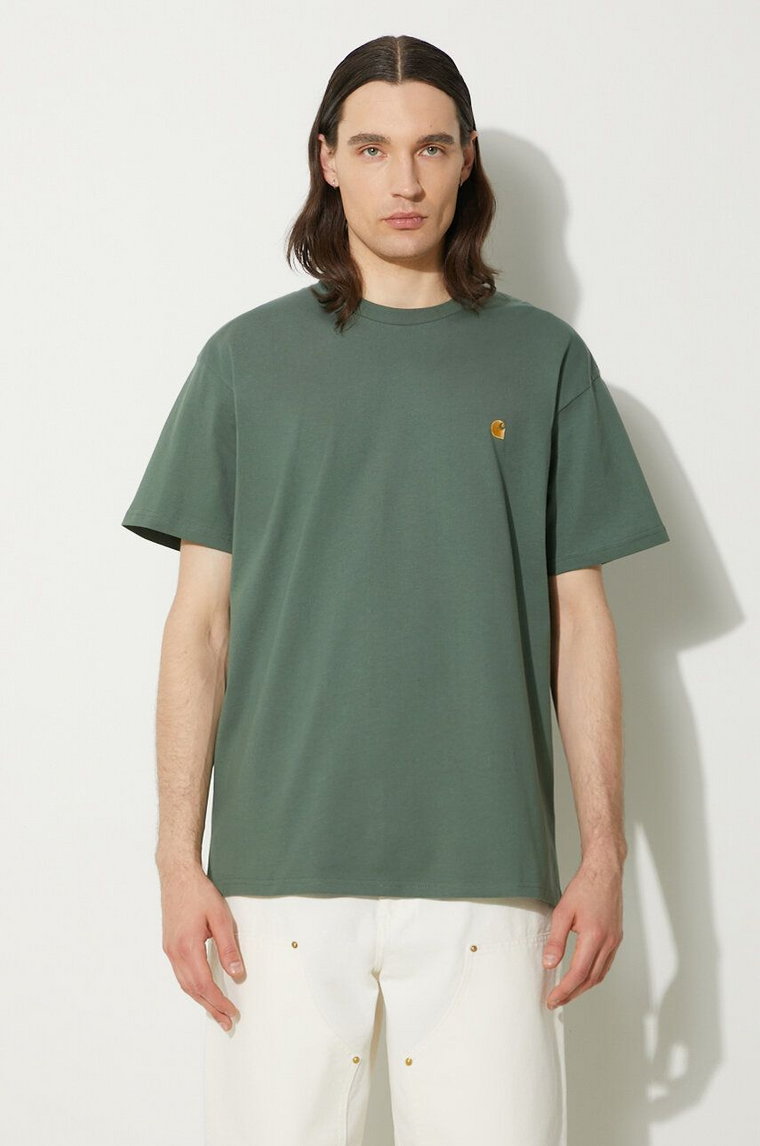 Carhartt WIP t-shirt bawełniany Chase męski kolor zielony gładki I026391.29YXX