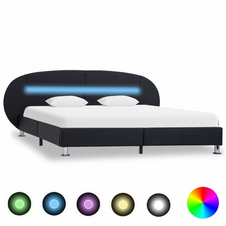 Rama łóżka z LED, czarna, sztuczna skóra, 180 x 200 cm kod: V-285431