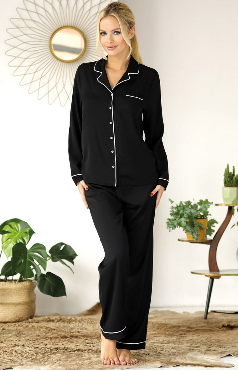 Piżama długie spodnie i koszula KAMA, Kolor czarny, Rozmiar L, Unikat
