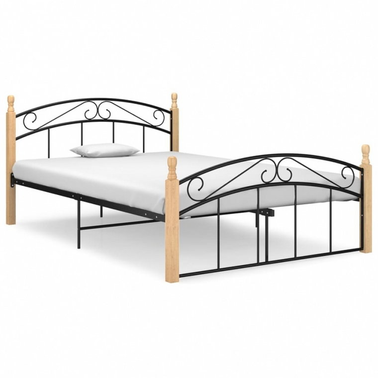 Rama łóżka, czarny metal i lite drewno dębowe, 140x200 cm kod: V-324928