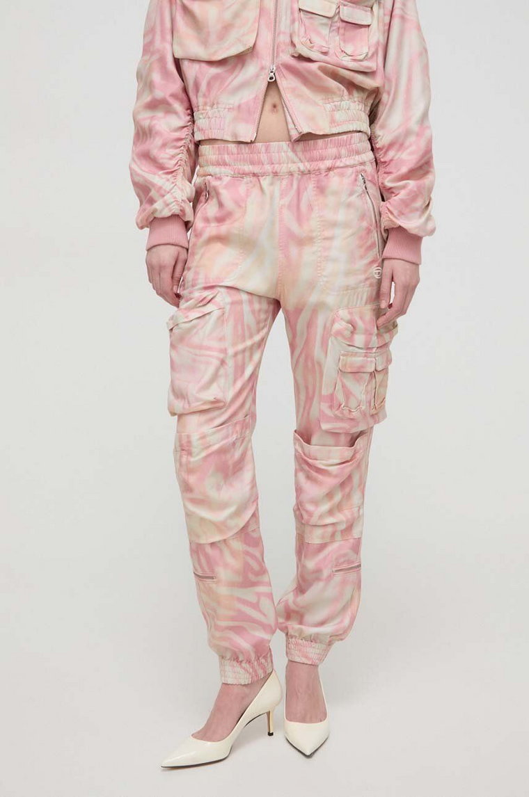 Diesel spodnie damskie kolor różowy fason cargo high waist