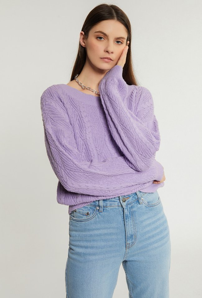 Bawełniany sweter z warkoczowym splotem