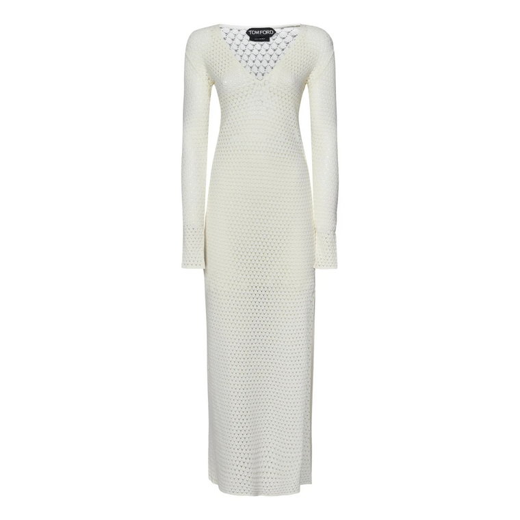 Biała Sukienka Maxi z Rozcięciem Tom Ford