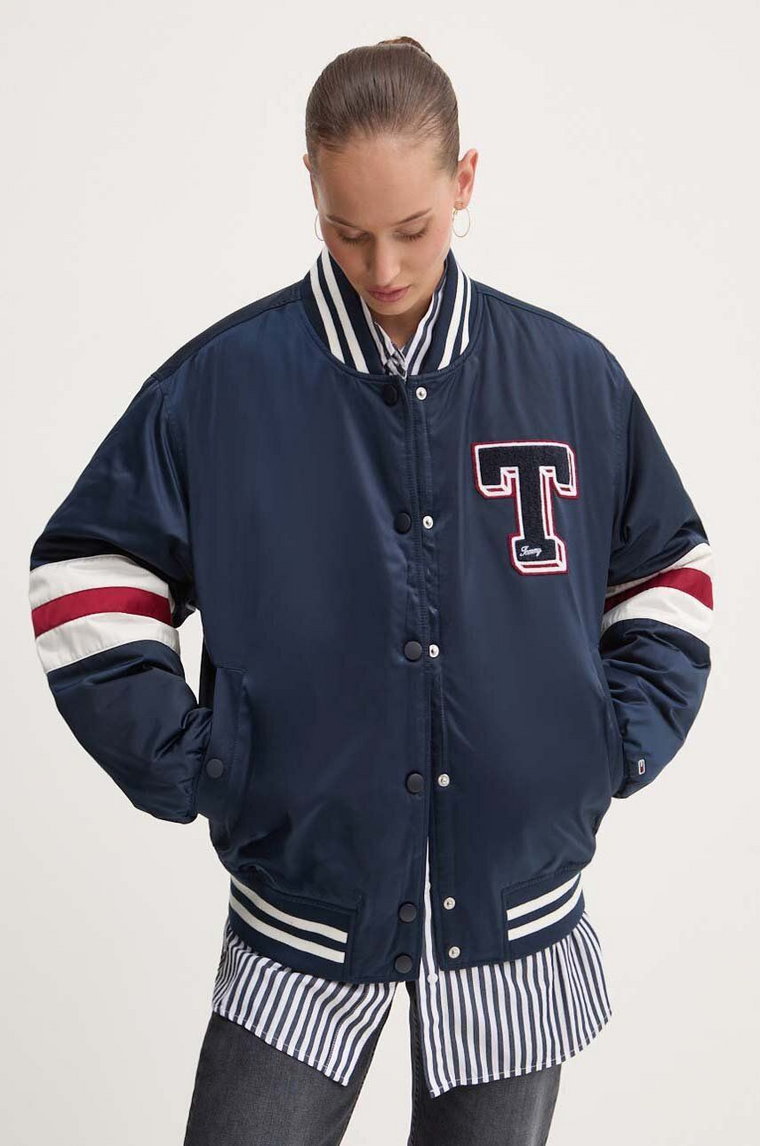 Tommy Jeans kurtka bomber damski kolor granatowy przejściowa oversize DW0DW18306