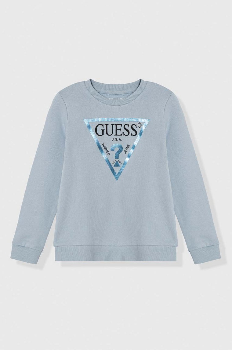 Guess bluza bawełniana dziecięca kolor niebieski z nadrukiem