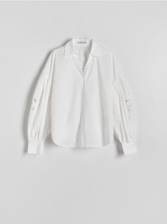 Reserved - Koszula z ozdobnymi rękawami - biały