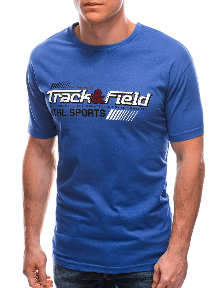 T-shirt męski z nadrukiem S1767 - niebieski