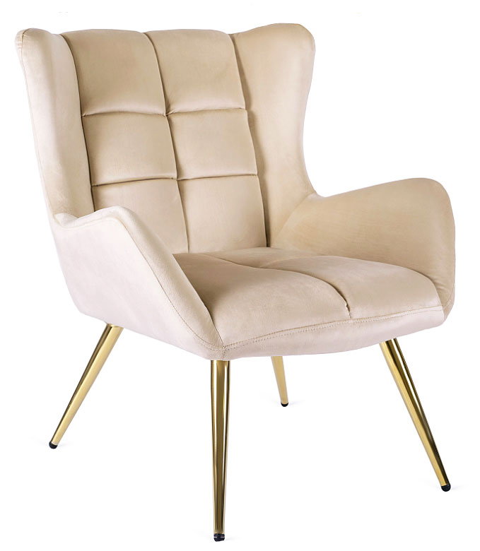 Kremowy stylowy fotel uszak na złotych nogach - Zaxo 3X