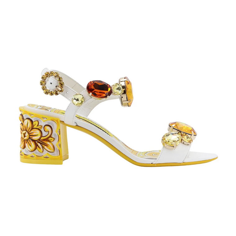 Żółte Sandały z Detalem Majolika Dolce & Gabbana