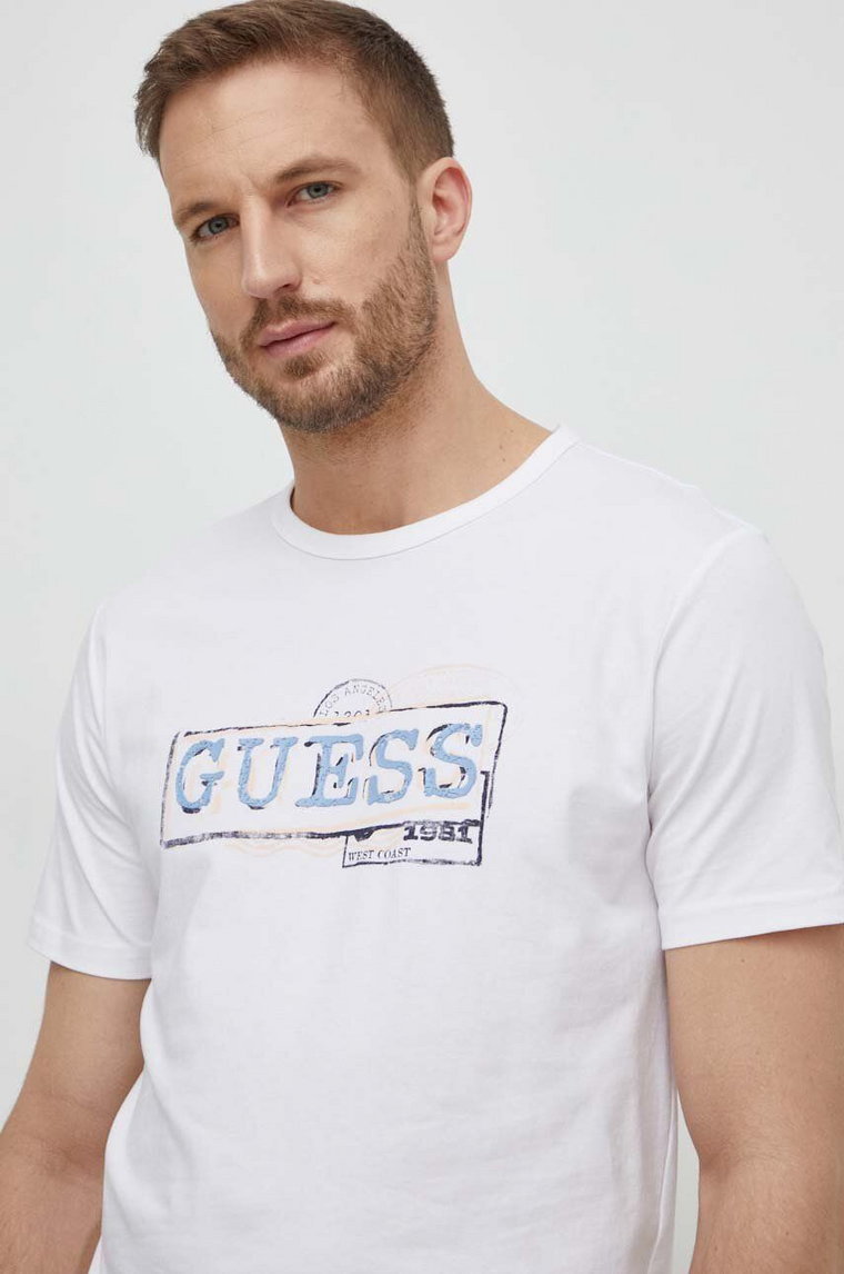 Guess t-shirt męski kolor beżowy z nadrukiem M4GI26 J1314