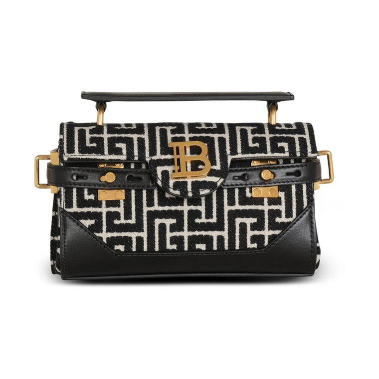 B-Buzz 19 torba skórzana z monogramem dżakardu Balmain