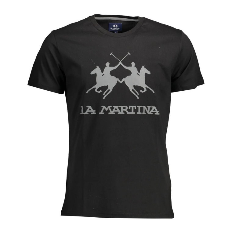 Czarna Bawełniana Koszulka z Nadrukiem La Martina