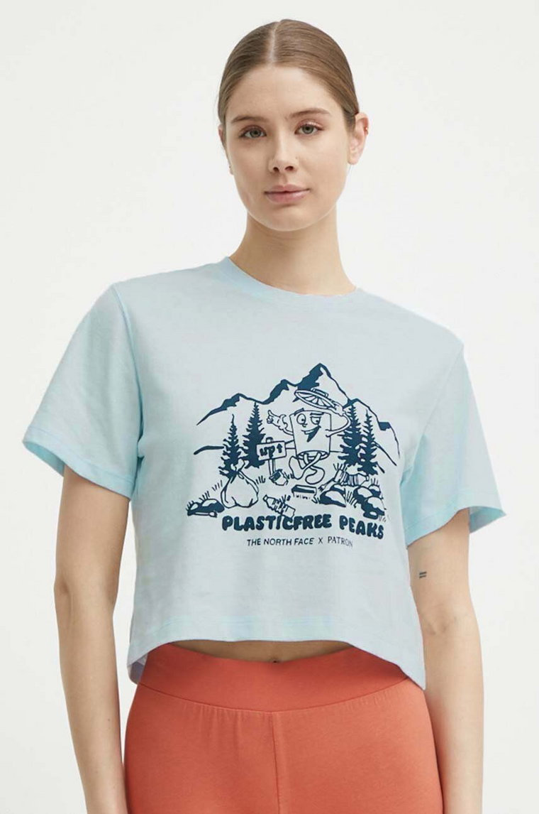 The North Face t-shirt bawełniany damski kolor niebieski NF0A87E0O0R1
