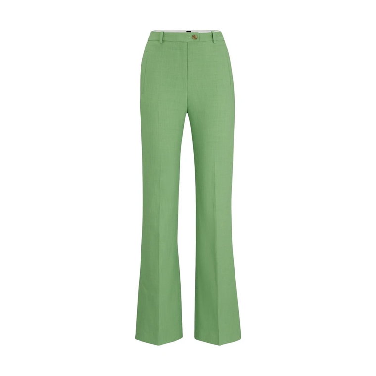 Zielone Spodnie Slim Fit z Rozszerzaną Nogawką Boss
