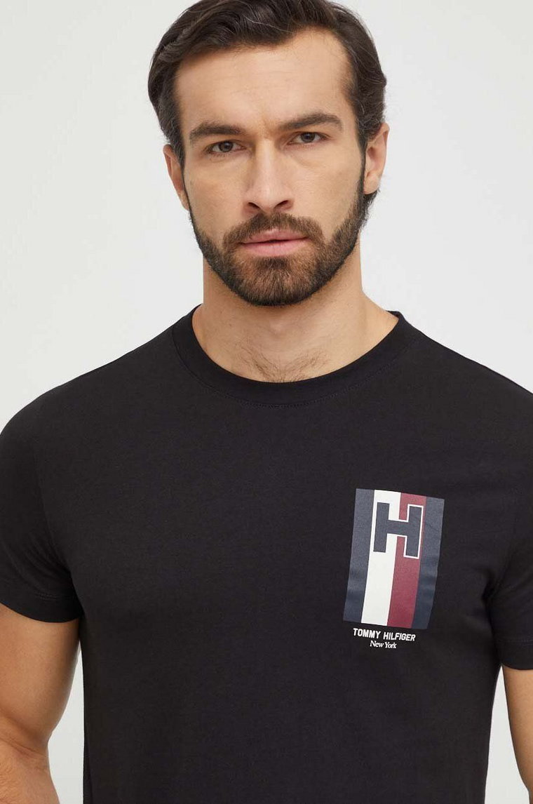 Tommy Hilfiger t-shirt bawełniany męski kolor czarny z nadrukiem MW0MW33687