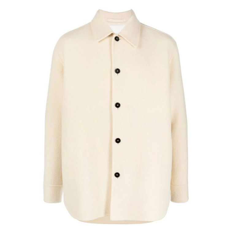 Perłowa Wełniana Overshirt Klasyczny Krój Włochy Jil Sander