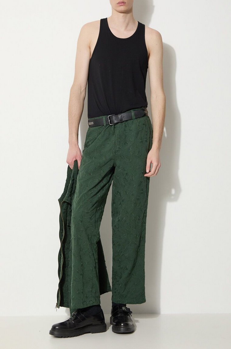 Corridor spodnie bawełniane Floral Embroidered Trouser kolor zielony proste TR0076