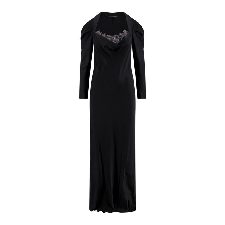 Czarna sukienka z długimi rękawami i rozkloszowanym dołem Alberta Ferretti