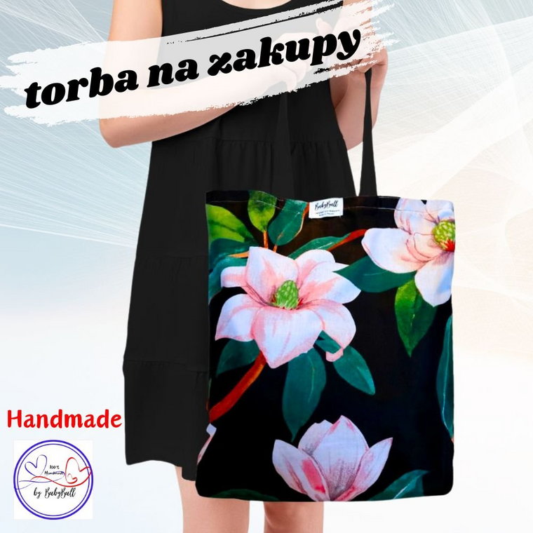 Torba na zakupy bawełniana siatka kolorowa shopperka Handmade - KWIAT LOTOSU