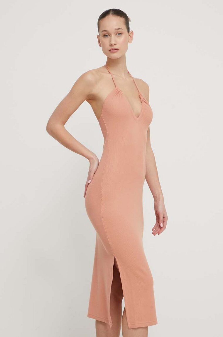 Roxy sukienka kolor różowy midi dopasowana ERJKD03467