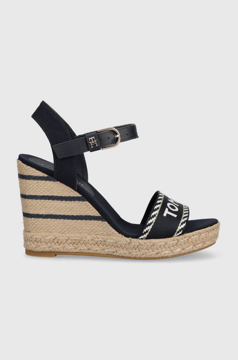 Tommy Hilfiger sandały SEASONAL WEBBING WEDGE damskie kolor granatowy na platformie FW0FW07088