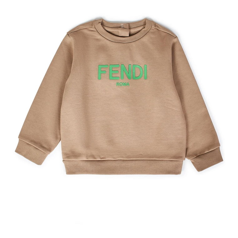 Beżowe Swetry z Zielonym Logo Fendi