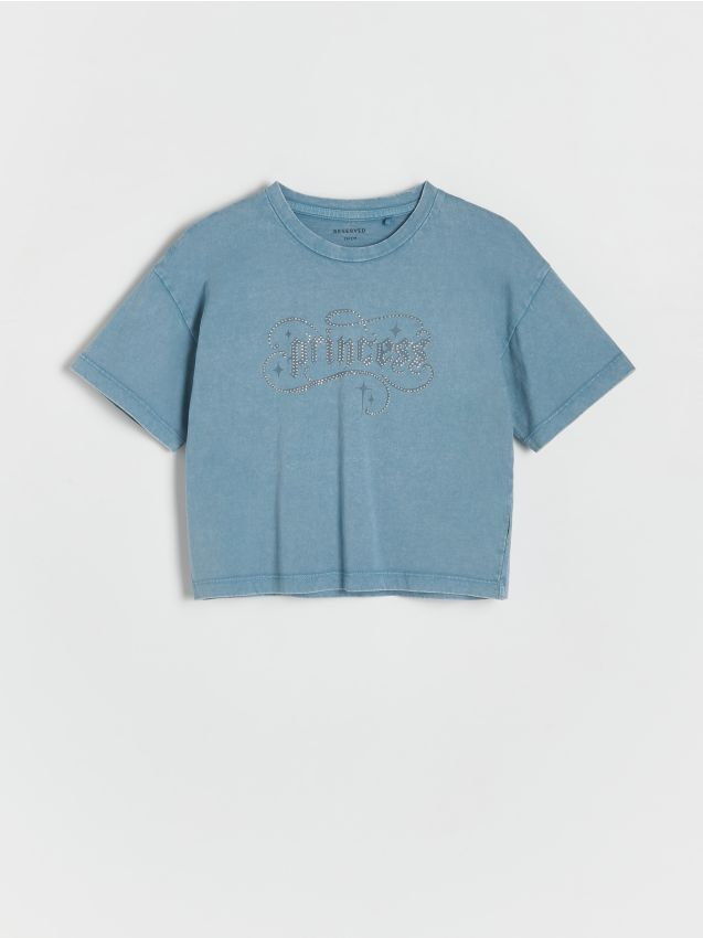 Reserved - T-shirt z cyrkoniami - niebieski